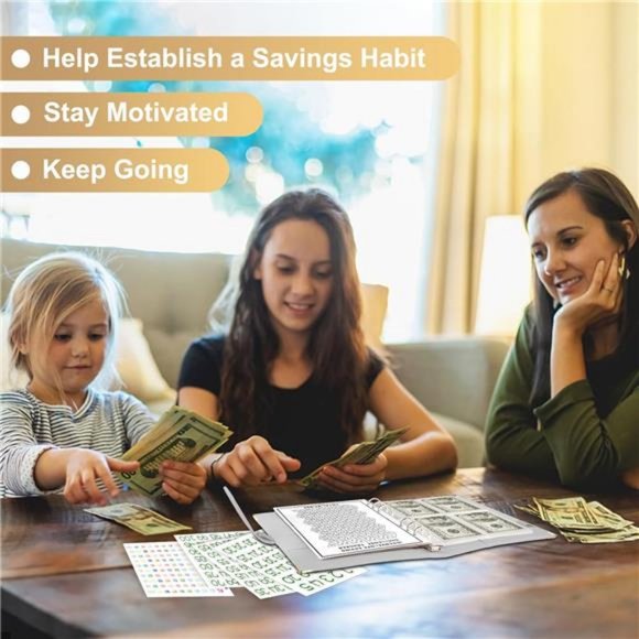 100 Envelopes Money Saving Challenge Tracker to Save $5,050, Marble Grey - Picture 6 of 7